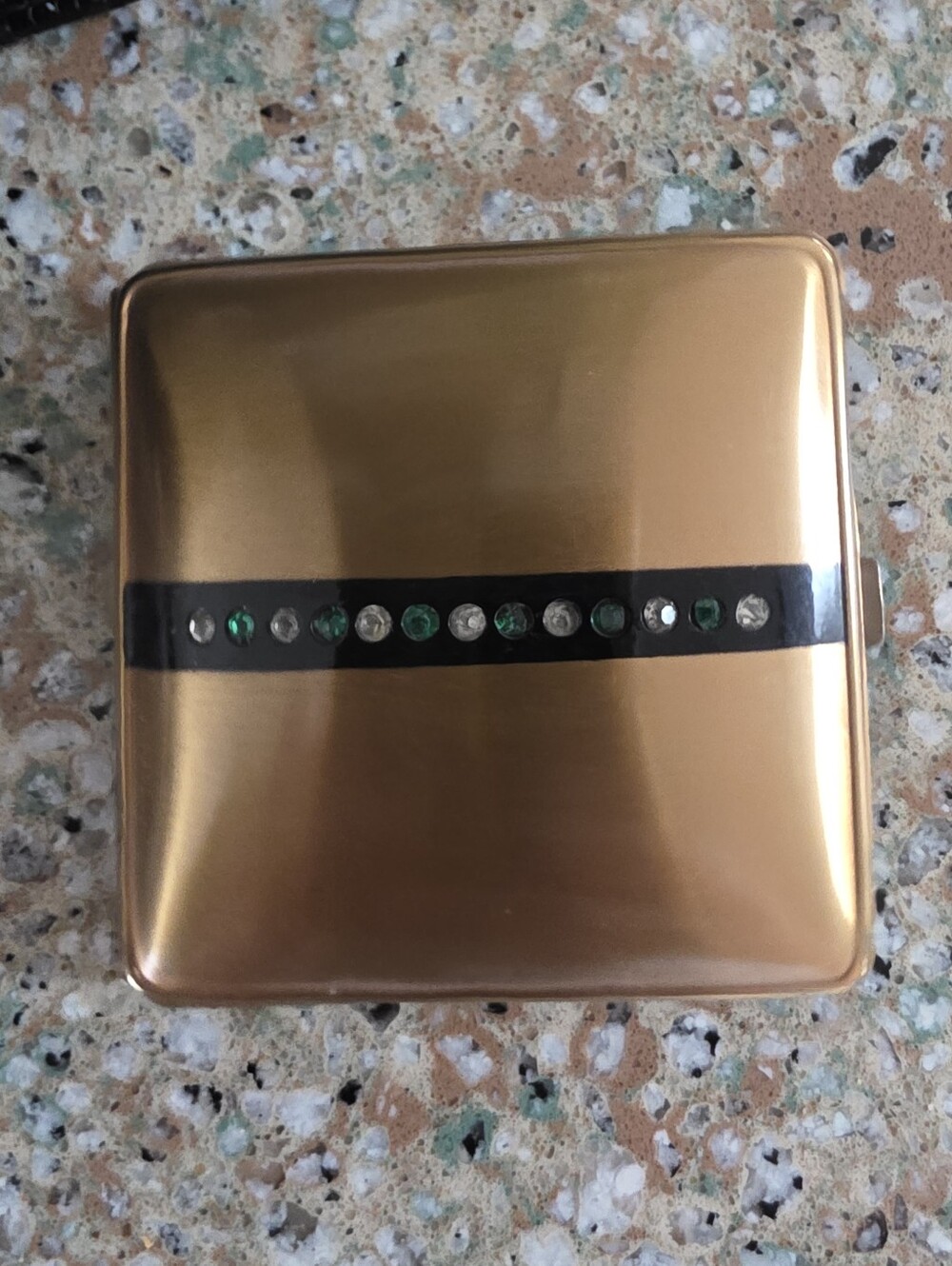 Vintage Mid-Century Gold Tone Compact with Rhinestone Detail